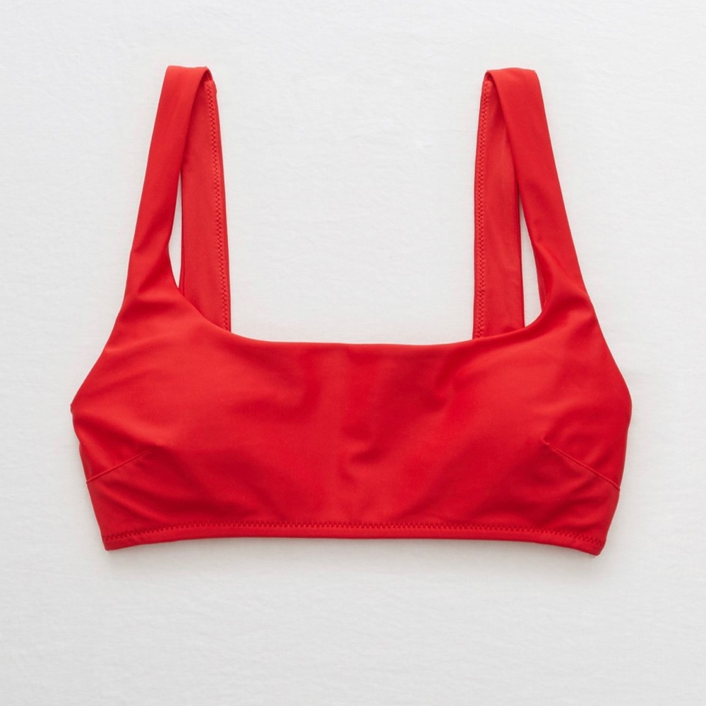 aerie red wide strap scoop bikini top!